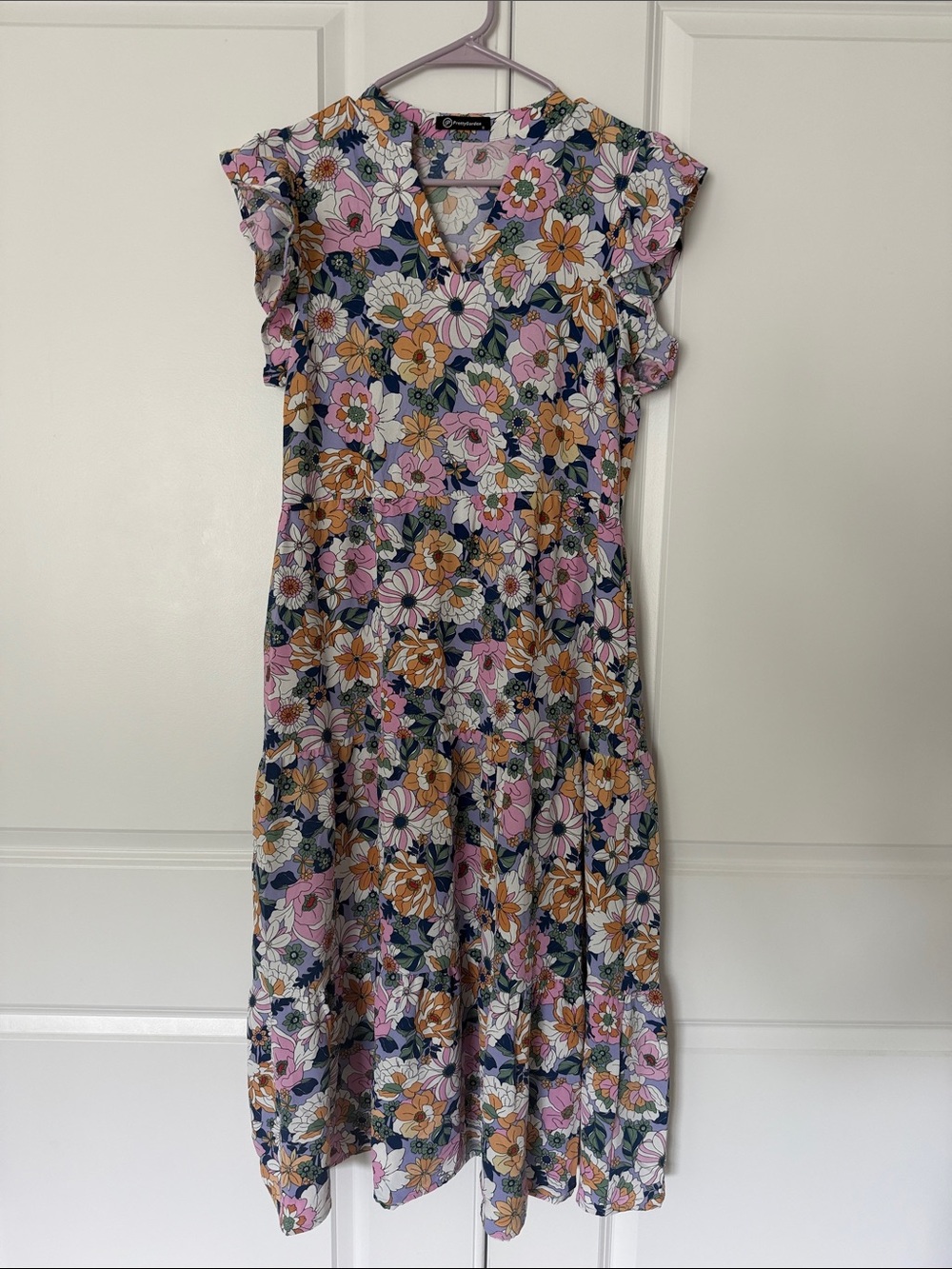 Floral V-Neck Maxi Dress in Pink, Mustard & Navy